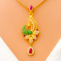 Decorative Leaf Accented 22k Gold CZ Pendant Set 