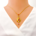 Vibrant Floral 22k Gold CZ Pendant Set 