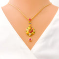 Vibrant Floral 22k Gold CZ Pendant Set 