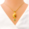 Opulent Floral Peacock 22k Gold CZ Pendant Set 