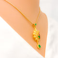 Opulent Floral Peacock 22k Gold CZ Pendant Set 