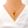 Delightful Peacock Drop 22k Gold CZ Pendant Set 