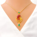 Delightful Peacock Drop 22k Gold CZ Pendant Set 