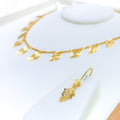 Charming Dangling Leaf 21K Gold Necklace Set