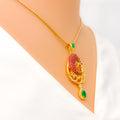 Delightful Peacock Drop 22k Gold CZ Pendant Set 