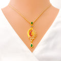 Attractive Paisley Adorned 22k Gold CZ Pendant Set 