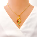 Contemporary Colorful 22k Gold CZ Pendant Set 