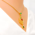 Detailed Delicate Peacock 22k Gold CZ Pendant Set 