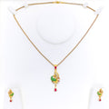 Decorative Leaf Accented 22k Gold CZ Pendant Set 