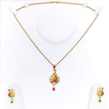 Vibrant Floral 22k Gold CZ Pendant Set 