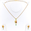 Opulent Floral Peacock 22k Gold CZ Pendant Set 