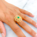 Decorative Festive Floral 18K Gold + Diamond Statement Ring