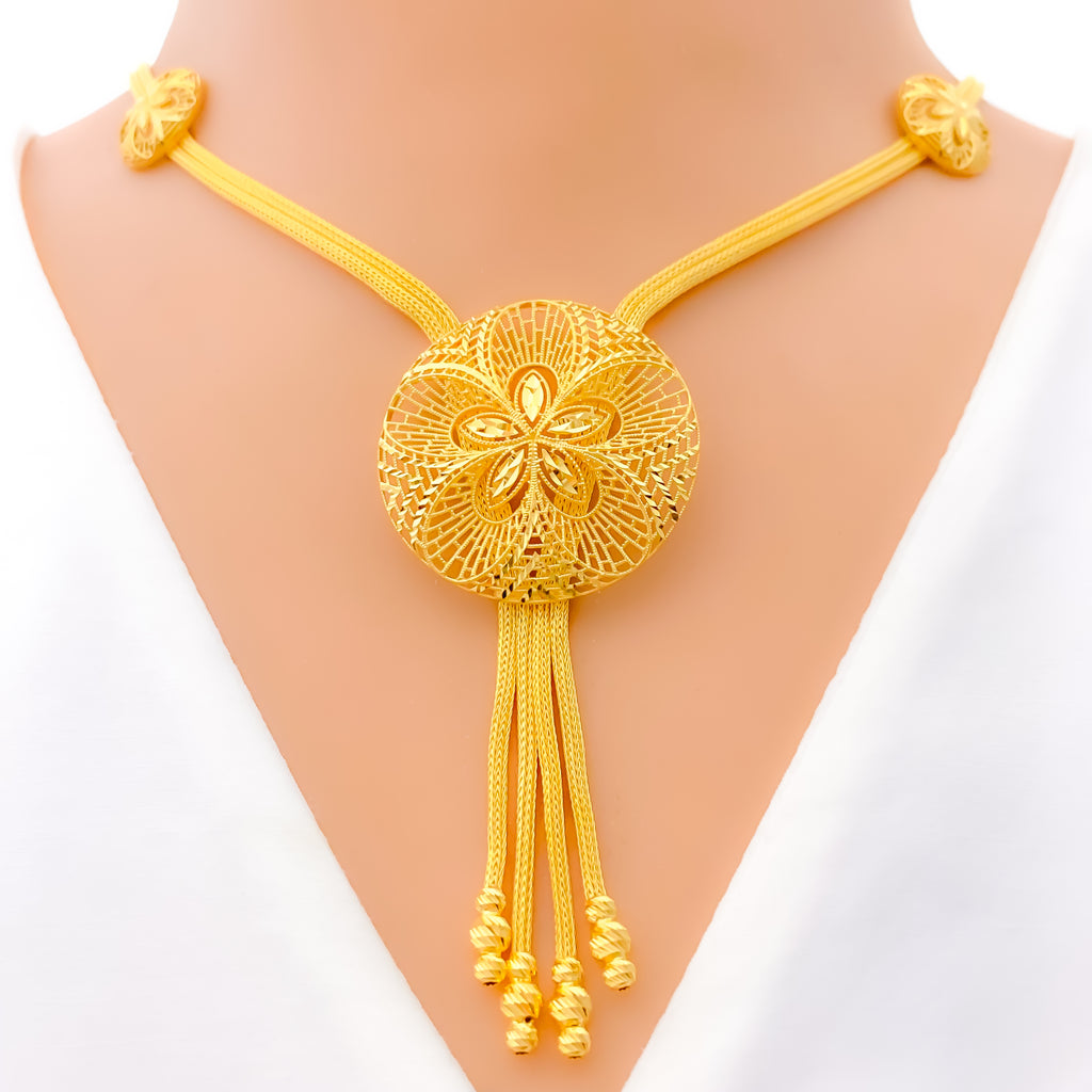 Exquisite Floral Rope 22k Gold Necklace Set – Andaaz Jewelers