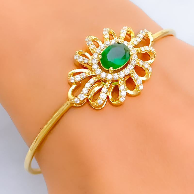 lustrous-floral-diamond-18k-gold-bangle-bracelet