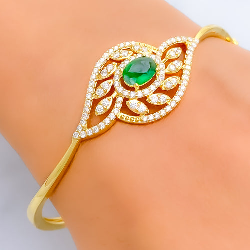 majestic-leaf-adorned-diamond-18k-gold-bangle-bracelet