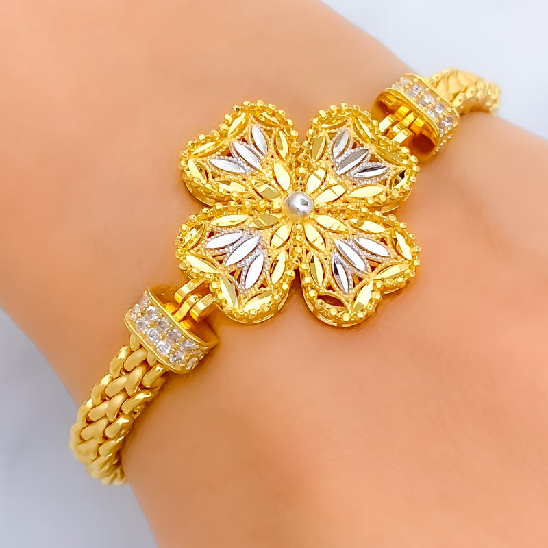 Bold Flower 21k Gold CZ Bracelet