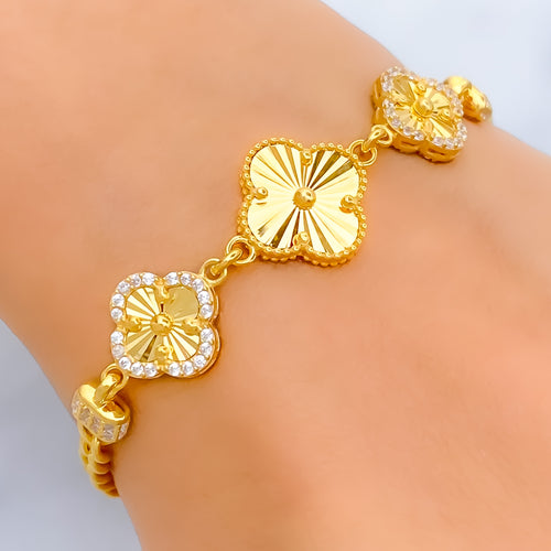 Dazzling Clover 21k Gold CZ Bracelet