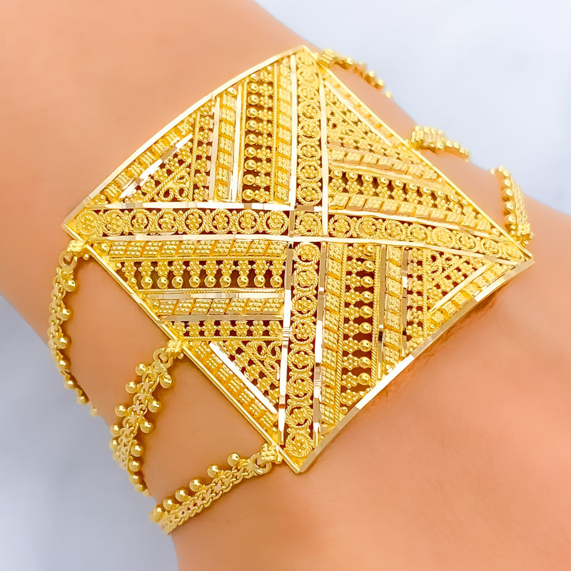 Decorative Striped 22k Gold Statement Bracelet