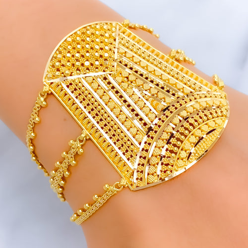 Intricate Striped 22k Gold Statement Bracelet 