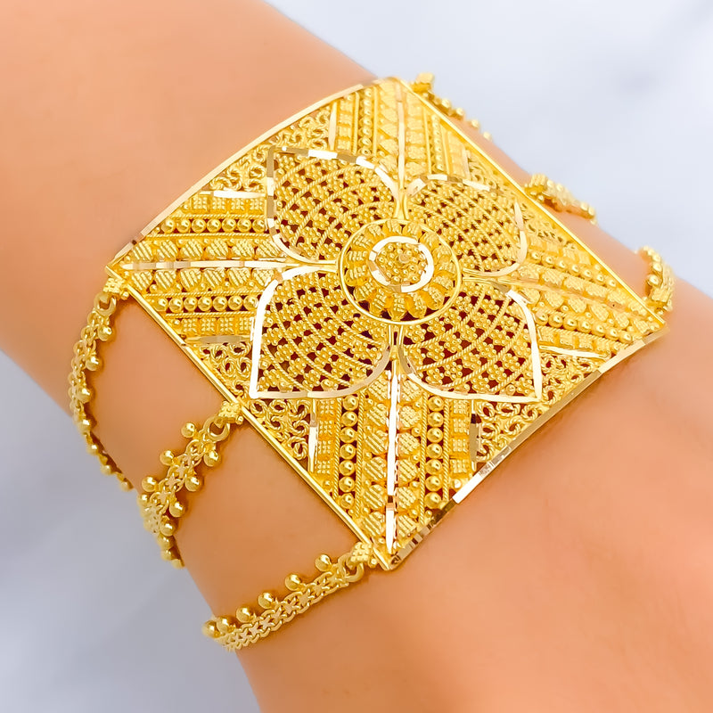 Decadent Floral 22k Gold Statement Bracelet 