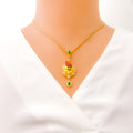 Beautiful Floral Peacock 22k Gold CZ Pendant Set