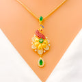 Beautiful Floral Peacock 22k Gold CZ Pendant Set