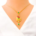 Beautiful Floral Peacock 22k Gold CZ Pendant Set