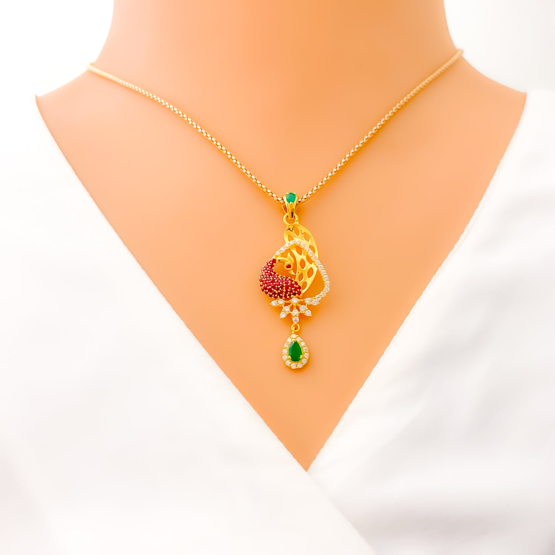 Majestic Modern 22k Gold CZ Peacock Pendant Set – Andaaz Jewelers