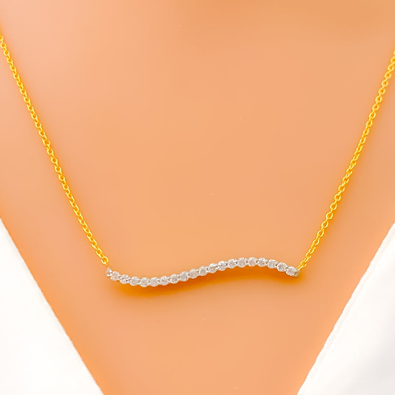 Modern Shimmering Wave Diamond + 18k Gold Necklace 