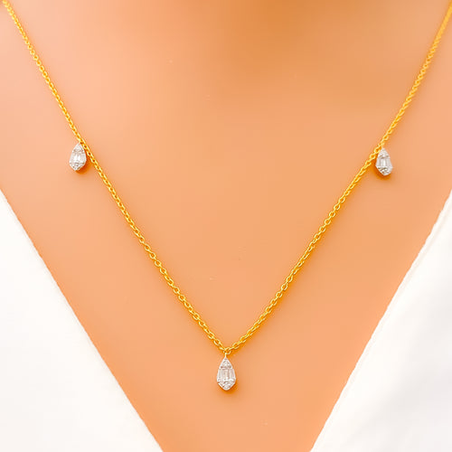 Glistening Dainty Drop Diamond + 18k Gold Necklace 