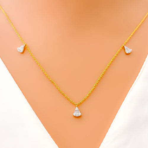 Glowing Triangular Diamond + 18k Gold Necklace 