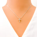 Shimmering Sleek Diamond + 18k Gold Cross Necklace