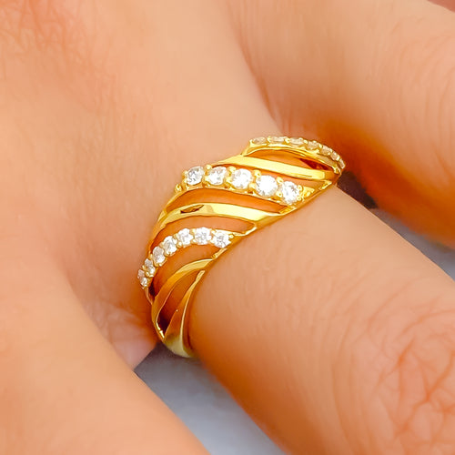 Fancy Magnificent Wavy 18K Gold + Diamond Ring 