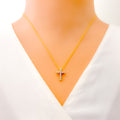 Beautiful Striking Diamond + 18k Gold Cross Necklace 