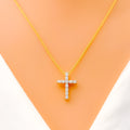 Beautiful Striking Diamond + 18k Gold Cross Necklace 