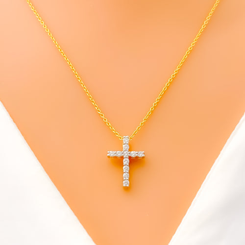 Beautiful Striking Diamond + 18k Gold Cross Necklace 