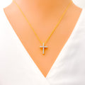 Beautiful Striking Diamond + 18k Gold Cross Necklace 