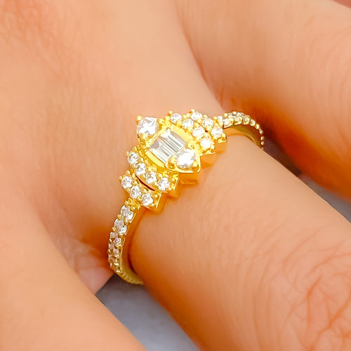 Beautiful Tapering Marquise 18K Gold + Diamond Ring 