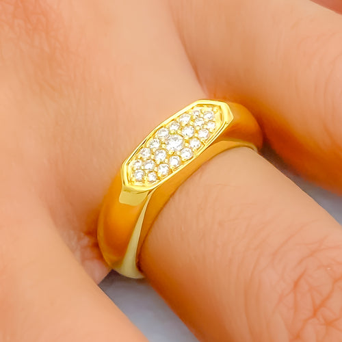 Stylish Pave Setting 18K Gold + Diamond Ring 