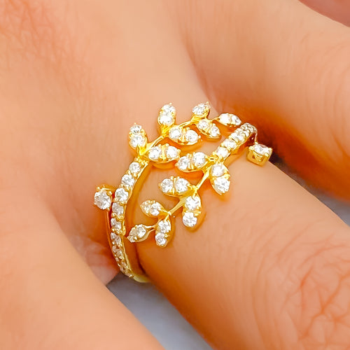 Flawless Leaf Adorned 18K Gold + Diamond Ring 