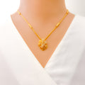 Asymmetrical Floral 22k Gold CZ Necklace Set 