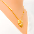 Asymmetrical Floral 22k Gold CZ Necklace Set 