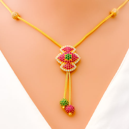 Vibrant Dangling 22k Gold CZ Necklace Set