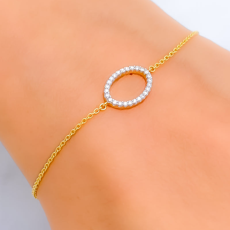 Ornate Oval-Shaped Diamond + 18k Gold Bracelet 