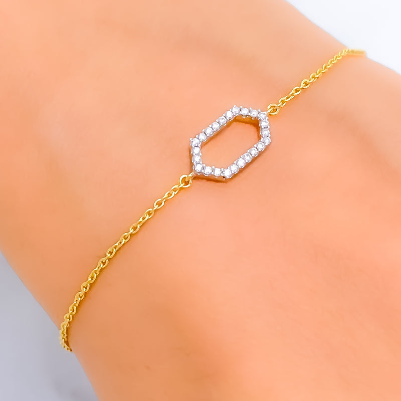 Artistic Hexagonal-Shaped Diamond + 18k Gold Bracelet