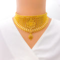 Royal Striped Floral 22K Gold Choker Necklace Set 