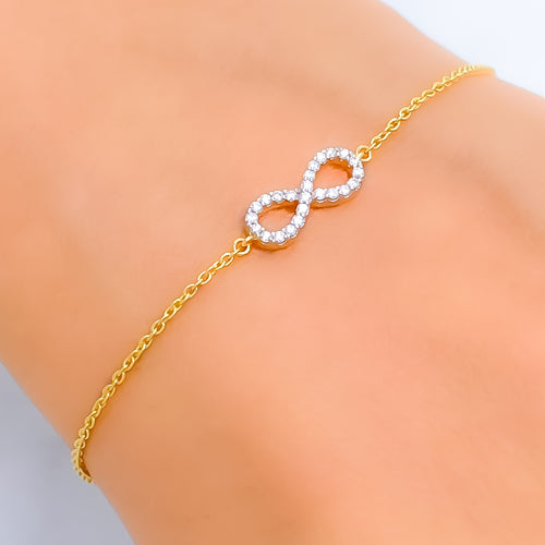 Stylish Radiant Infinity Loop Diamond + 18k Gold Bracelet 