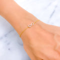 Stylish Radiant Infinity Loop Diamond + 18k Gold Bracelet 