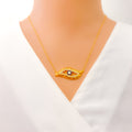 Elegant Evil Eye 21k Gold CZ Necklace 