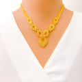 Modern Filigree Leaf 22k Gold Necklace Set